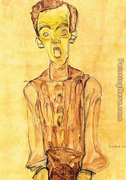 Egon Schiele Portrait with an open mouth